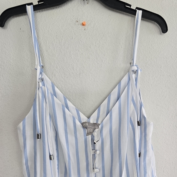 Asos Tiered Sleeveless Maxi Dress Sz 8 Womens Blue White Striped Tassles New - Picture 7 of 11